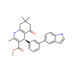 COC(=O)C1=C(C)NC2=C(C(=O)CC(C)(C)C2)[C@H]1c1cccc(-c2ccc3[nH]ccc3c2)c1 ZINC000095575932