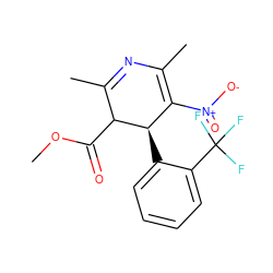 COC(=O)C1C(C)=NC(C)=C([N+](=O)[O-])[C@H]1c1ccccc1C(F)(F)F ZINC000100014970