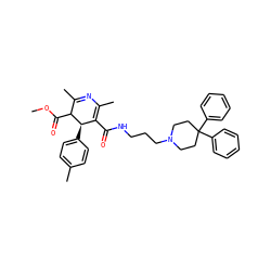 COC(=O)C1C(C)=NC(C)=C(C(=O)NCCCN2CCC(c3ccccc3)(c3ccccc3)CC2)[C@H]1c1ccc(C)cc1 ZINC000100032673