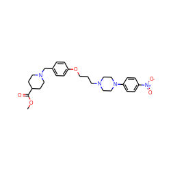 COC(=O)C1CCN(Cc2ccc(OCCCN3CCN(c4ccc([N+](=O)[O-])cc4)CC3)cc2)CC1 ZINC000008762111