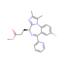 COC(=O)CC[C@@H]1N=C(c2ccccn2)c2cc(Cl)ccc2-n2c1nc(C)c2C ZINC000013860483