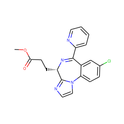 COC(=O)CC[C@@H]1N=C(c2ccccn2)c2cc(Cl)ccc2-n2ccnc21 ZINC000013860480