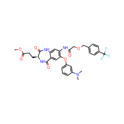 COC(=O)CC[C@@H]1NC(=O)c2cc(Oc3cccc(N(C)C)c3)c(NC(=O)COCc3ccc(C(F)(F)F)cc3)cc2NC1=O ZINC001772630783