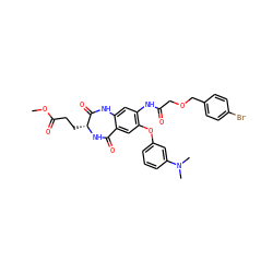 COC(=O)CC[C@H]1NC(=O)c2cc(Oc3cccc(N(C)C)c3)c(NC(=O)COCc3ccc(Br)cc3)cc2NC1=O ZINC001772650170