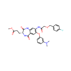 COC(=O)CC[C@H]1NC(=O)c2cc(Oc3cccc(N(C)C)c3)c(NC(=O)COCc3ccc(F)cc3)cc2NC1=O ZINC001772636959