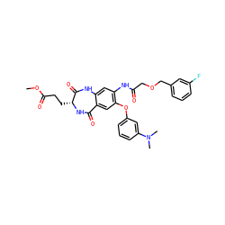 COC(=O)CC[C@H]1NC(=O)c2cc(Oc3cccc(N(C)C)c3)c(NC(=O)COCc3cccc(F)c3)cc2NC1=O ZINC001772626356