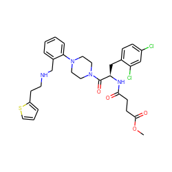 COC(=O)CCC(=O)N[C@H](Cc1ccc(Cl)cc1Cl)C(=O)N1CCN(c2ccccc2CNCCc2cccs2)CC1 ZINC000028477308