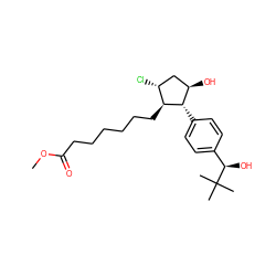 COC(=O)CCCCCC[C@@H]1[C@@H](c2ccc([C@@H](O)C(C)(C)C)cc2)[C@H](O)C[C@H]1Cl ZINC000137014343