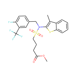 COC(=O)CCCS(=O)(=O)N(Cc1ccc(F)c(C(F)(F)F)c1)c1sc2ccccc2c1C ZINC000115230740