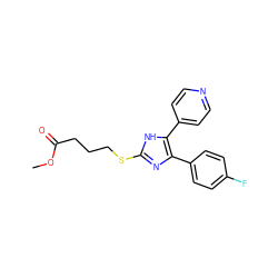 COC(=O)CCCSc1nc(-c2ccc(F)cc2)c(-c2ccncc2)[nH]1 ZINC000040392608