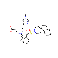 COC(=O)CCN(C(=O)Cc1cn(C)cn1)[C@H]1C[C@H]2CC[C@]1(CS(=O)(=O)N1CCC3(CCc4ccccc43)CC1)C2(C)C ZINC000027321199