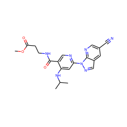 COC(=O)CCNC(=O)c1cnc(-n2ncc3cc(C#N)cnc32)cc1NC(C)C ZINC001772621279