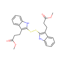 COC(=O)CCc1c(SSc2[nH]c3ccccc3c2CCC(=O)OC)[nH]c2ccccc12 ZINC000013734656