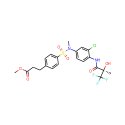 COC(=O)CCc1ccc(S(=O)(=O)N(C)c2ccc(NC(=O)[C@@](C)(O)C(F)(F)F)c(Cl)c2)cc1 ZINC000042891090