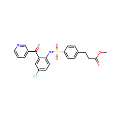 COC(=O)CCc1ccc(S(=O)(=O)Nc2ccc(Cl)cc2C(=O)c2cccnc2)cc1 ZINC000146996317