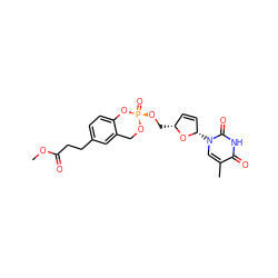 COC(=O)CCc1ccc2c(c1)CO[P@](=O)(OC[C@@H]1C=C[C@H](n3cc(C)c(=O)[nH]c3=O)O1)O2 ZINC000013561170
