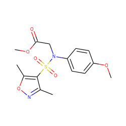 COC(=O)CN(c1ccc(OC)cc1)S(=O)(=O)c1c(C)noc1C ZINC000002928320