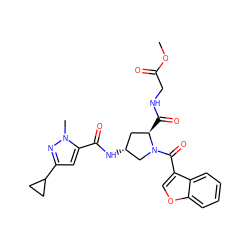 COC(=O)CNC(=O)[C@@H]1C[C@@H](NC(=O)c2cc(C3CC3)nn2C)CN1C(=O)c1coc2ccccc12 ZINC000103239489