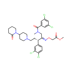 COC(=O)CO/N=C(\CN(C)C(=O)c1cc(Cl)cc(Cl)c1)[C@@H](CCN1CCC(N2CCCCC2=O)CC1)c1ccc(Cl)c(Cl)c1 ZINC000027890261