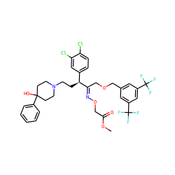 COC(=O)CO/N=C(\COCc1cc(C(F)(F)F)cc(C(F)(F)F)c1)[C@@H](CCN1CCC(O)(c2ccccc2)CC1)c1ccc(Cl)c(Cl)c1 ZINC000095544656