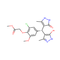 COC(=O)COc1c(Cl)cc([C@@H](c2c(C)n[nH]c2O)c2c(C)[nH][nH]c2=O)cc1OC ZINC000009096114