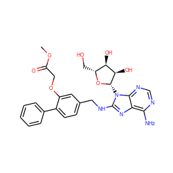 COC(=O)COc1cc(CNc2nc3c(N)ncnc3n2[C@@H]2O[C@H](CO)[C@@H](O)[C@H]2O)ccc1-c1ccccc1 ZINC000144525433