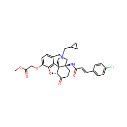 COC(=O)COc1ccc2c3c1O[C@H]1C(=O)CC[C@@]4(NC(=O)/C=C/c5ccc(Cl)cc5)[C@@H](C2)N(CC2CC2)CC[C@]314 ZINC000027107671