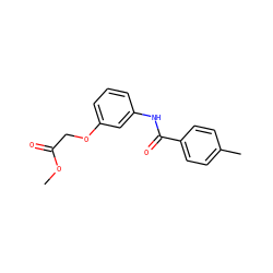 COC(=O)COc1cccc(NC(=O)c2ccc(C)cc2)c1 ZINC000000618501