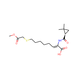 COC(=O)CSCCCCC/C=C(\NC(=O)[C@@H]1CC1(C)C)C(=O)O ZINC000026024844