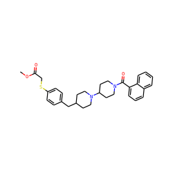 COC(=O)CSc1ccc(CC2CCN(C3CCN(C(=O)c4cccc5ccccc45)CC3)CC2)cc1 ZINC000013440430