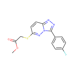 COC(=O)CSc1ccc2nnc(-c3ccc(F)cc3)n2n1 ZINC000004078312