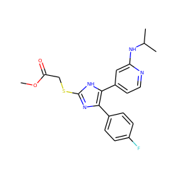 COC(=O)CSc1nc(-c2ccc(F)cc2)c(-c2ccnc(NC(C)C)c2)[nH]1 ZINC000040951290