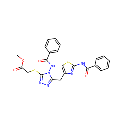 COC(=O)CSc1nnc(Cc2csc(NC(=O)c3ccccc3)n2)n1NC(=O)c1ccccc1 ZINC000028712142