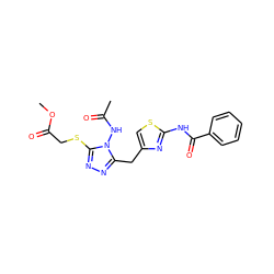 COC(=O)CSc1nnc(Cc2csc(NC(=O)c3ccccc3)n2)n1NC(C)=O ZINC000028816938