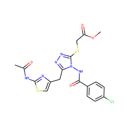 COC(=O)CSc1nnc(Cc2csc(NC(C)=O)n2)n1NC(=O)c1ccc(Cl)cc1 ZINC000028815527