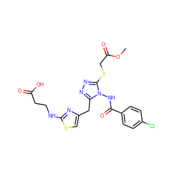 COC(=O)CSc1nnc(Cc2csc(NCCC(=O)O)n2)n1NC(=O)c1ccc(Cl)cc1 ZINC000028815534