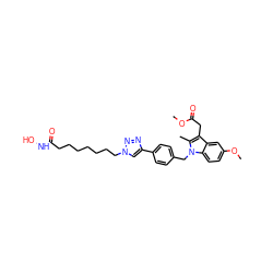 COC(=O)Cc1c(C)n(Cc2ccc(-c3cn(CCCCCCCC(=O)NO)nn3)cc2)c2ccc(OC)cc12 ZINC001772625622