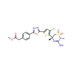 COC(=O)Cc1ccc(-c2nnc(-c3cc(Cl)c([C@]4(C)CS(=O)(=O)N(C)C(N)=N4)s3)o2)cc1 ZINC000208964033