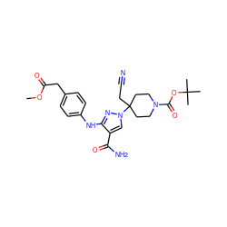 COC(=O)Cc1ccc(Nc2nn(C3(CC#N)CCN(C(=O)OC(C)(C)C)CC3)cc2C(N)=O)cc1 ZINC000218407809