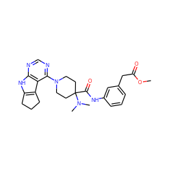 COC(=O)Cc1cccc(NC(=O)C2(N(C)C)CCN(c3ncnc4[nH]c5c(c34)CCC5)CC2)c1 ZINC000653849259