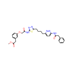 COC(=O)Cc1cccc(OCC(=O)Nc2nnc(CCCCc3ccc(NC(=O)Cc4ccccc4)nn3)s2)c1 ZINC000169698656