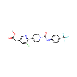 COC(=O)Cc1cnc(C2=CCN(C(=O)Nc3ccc(C(F)(F)F)cc3)CC2)c(Cl)c1 ZINC000141073381