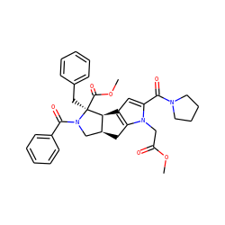 COC(=O)Cn1c(C(=O)N2CCCC2)cc2c1C[C@H]1CN(C(=O)c3ccccc3)[C@@](Cc3ccccc3)(C(=O)OC)[C@@H]21 ZINC000064622519