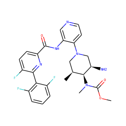 COC(=O)N(C)[C@H]1[C@@H](C)CN(c2ccncc2NC(=O)c2ccc(F)c(-c3c(F)cccc3F)n2)C[C@H]1N ZINC000207255685