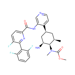 COC(=O)N(C)[C@H]1[C@@H](N)C[C@@H](c2ccncc2NC(=O)c2ccc(F)c(-c3c(F)cccc3F)n2)C[C@H]1C ZINC000207270694