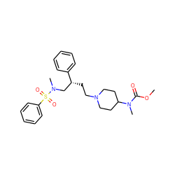 COC(=O)N(C)C1CCN(CC[C@H](CN(C)S(=O)(=O)c2ccccc2)c2ccccc2)CC1 ZINC000026503152