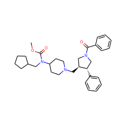 COC(=O)N(CC1CCCC1)C1CCN(C[C@H]2CN(C(=O)c3ccccc3)C[C@@H]2c2ccccc2)CC1 ZINC000026660719