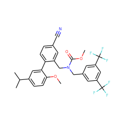 COC(=O)N(Cc1cc(C(F)(F)F)cc(C(F)(F)F)c1)Cc1cc(C#N)ccc1-c1cc(C(C)C)ccc1OC ZINC000064559931