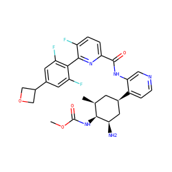 COC(=O)N[C@H]1[C@@H](C)C[C@@H](c2ccncc2NC(=O)c2ccc(F)c(-c3c(F)cc(C4COC4)cc3F)n2)C[C@H]1N ZINC000261109238