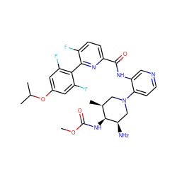 COC(=O)N[C@H]1[C@@H](C)CN(c2ccncc2NC(=O)c2ccc(F)c(-c3c(F)cc(OC(C)C)cc3F)n2)C[C@H]1N ZINC000261134957